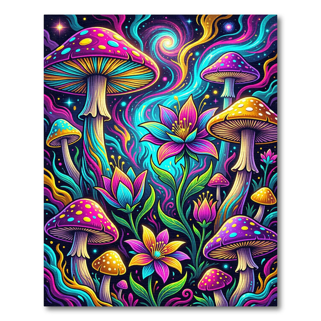 Vibrant Neon Psychedelic Mushroom Garden Rug