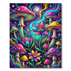 Vibrant Neon Psychedelic Mushroom Garden Rug