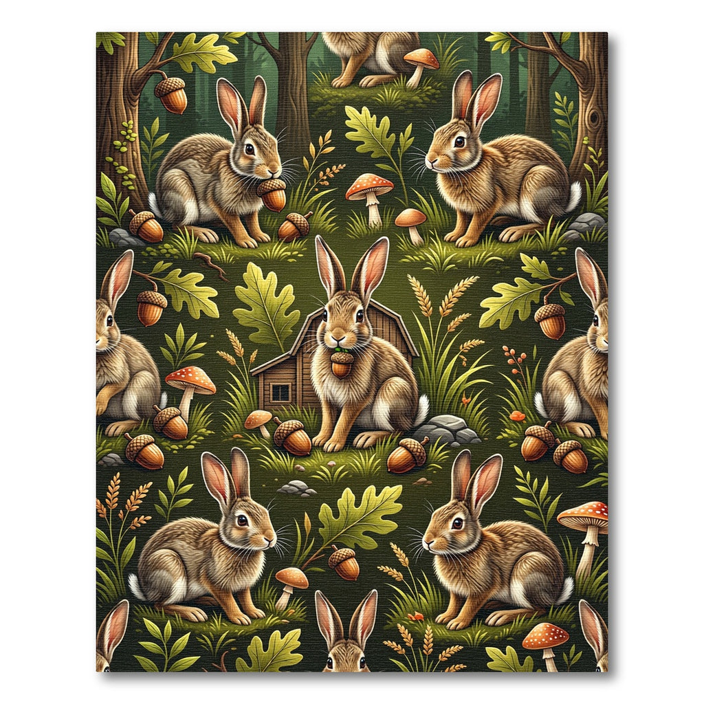 Woodland Animal Forest Rabbits Acorns Mushrooms Rug