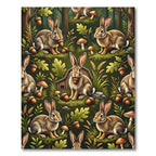 Woodland Animal Forest Rabbits Acorns Mushrooms Rug