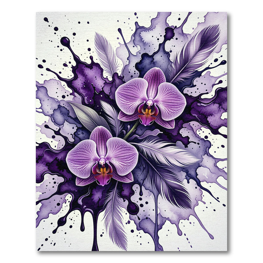 Watercolor Orchid and Feather Splatter Rug