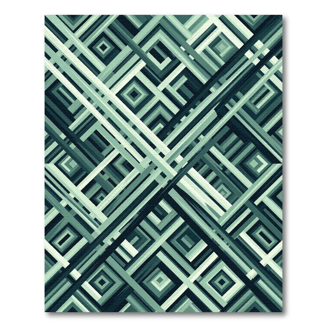 Teal Geometric Intersecting Square Lines Rug
