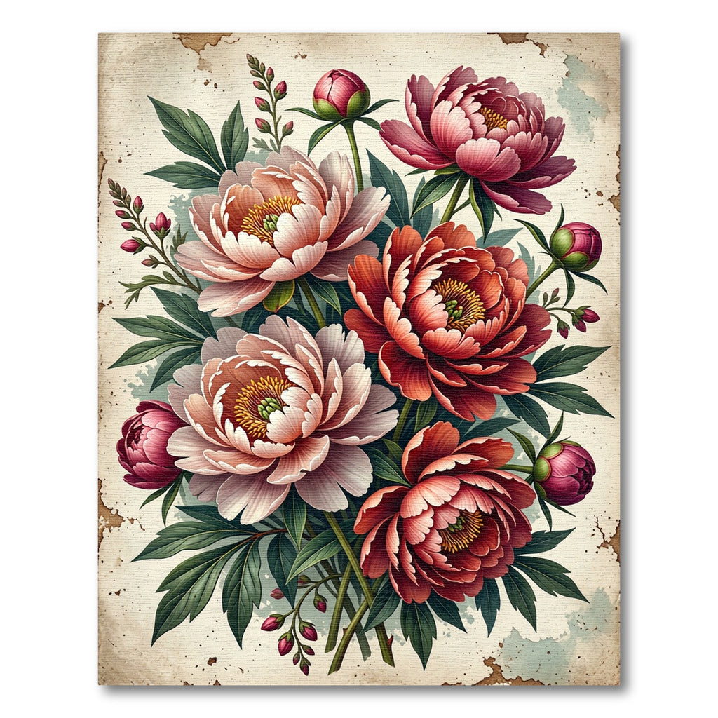 Elegant Pink Peony Floral Botanical Arrangement Rug