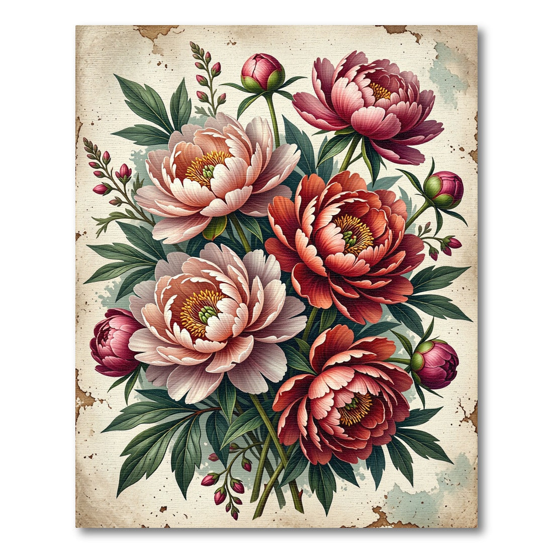 Elegant Pink Peony Floral Botanical Arrangement Rug