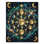 Celestial Golden Moon Phases Orbit Rug