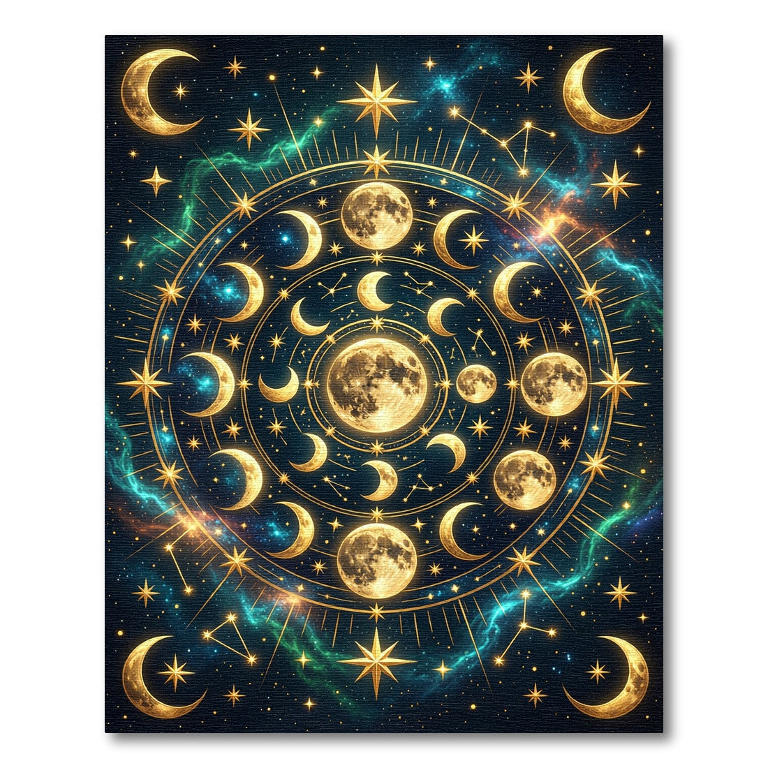 Celestial Golden Moon Phases Orbit Rug
