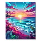 Vibrant Tropical Sunset Shore Ocean Wave Rug
