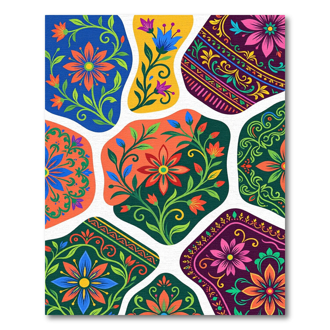 Vibrant Floral Medallion Folk Elements Rug
