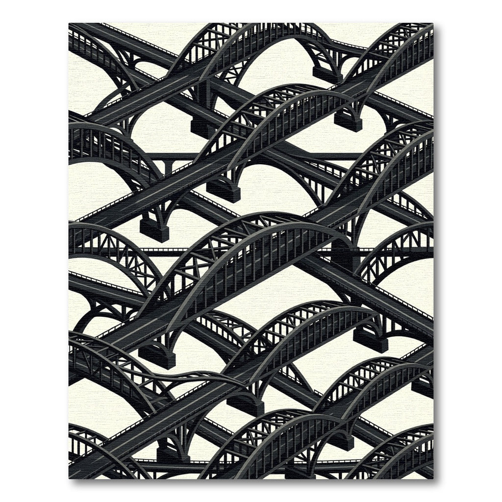 Monochromatic Arched Bridge Intersecting Composition Rug