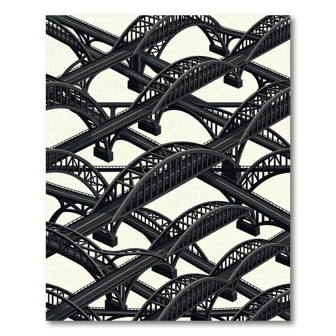 Monochromatic Arched Bridge Intersecting Composition Rug