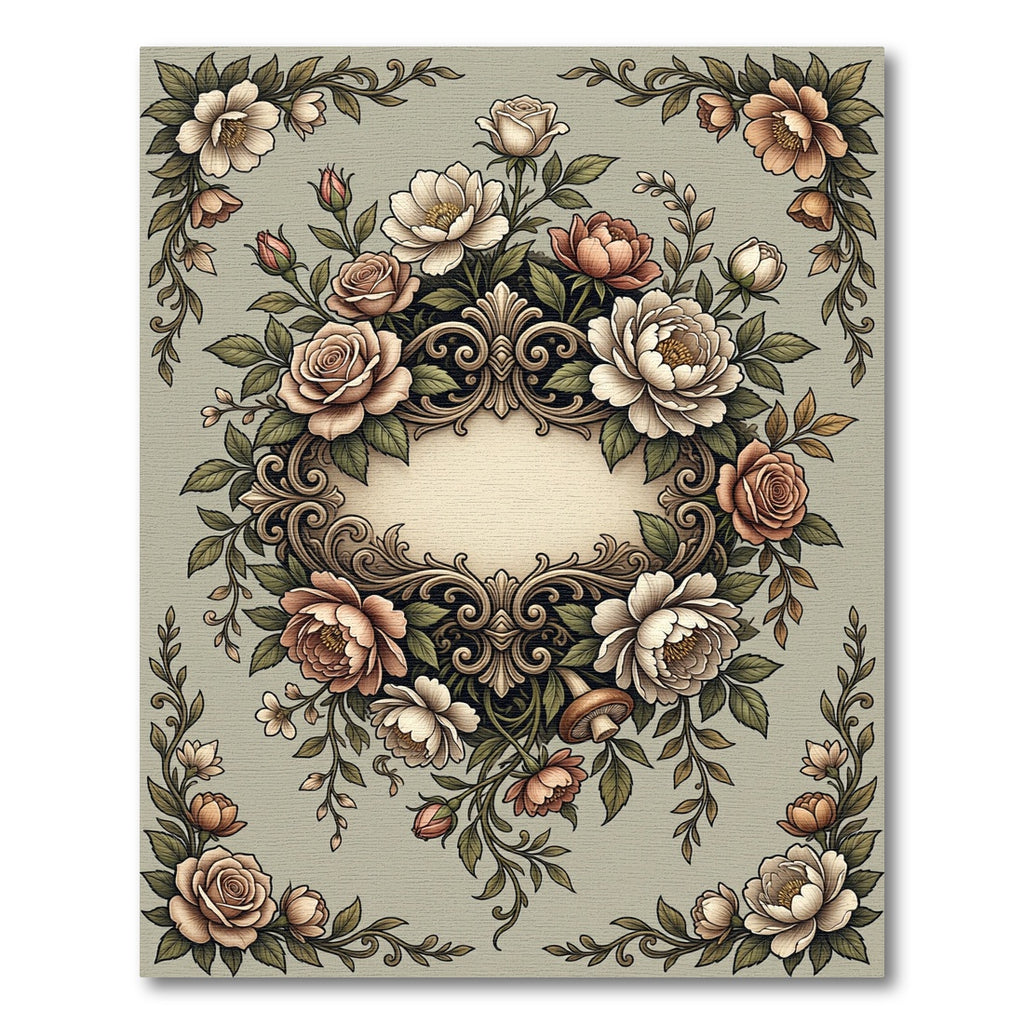 Vintage Rose Floral Ornate Medallion Rug
