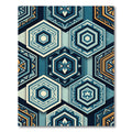 Geometric Teal Amber Hexagonal Arrangement Rug
