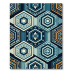 Geometric Teal Amber Hexagonal Arrangement Rug