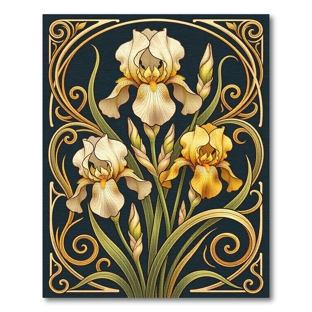 Art Nouveau Golden Iris Floral Scroll Rug