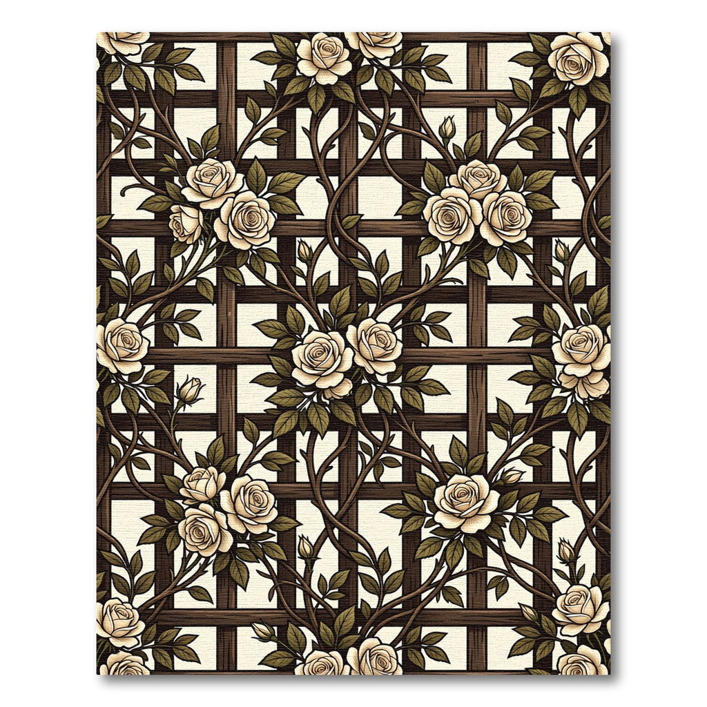 Cream Rose Garden Trellis Lattice Rug