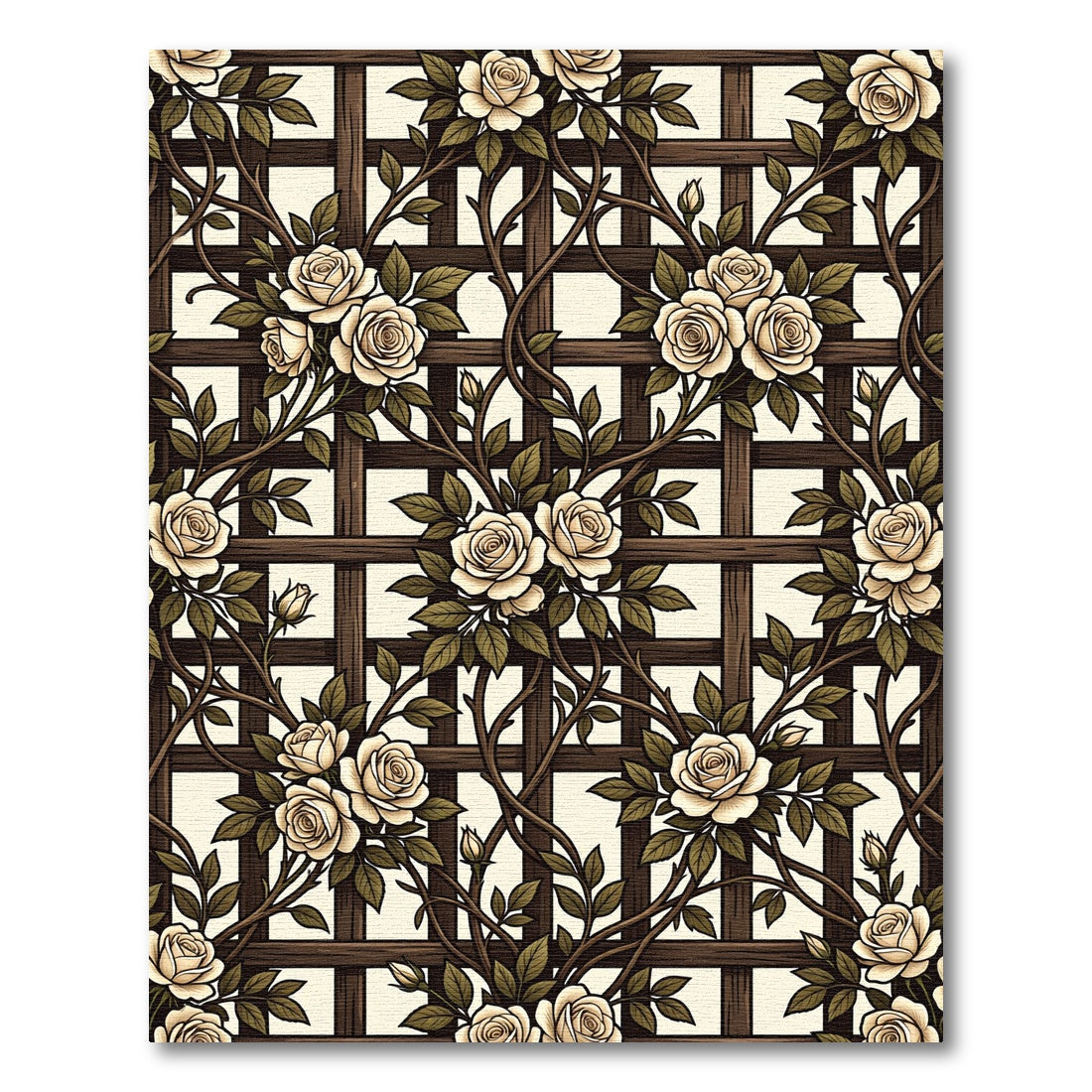 Cream Rose Garden Trellis Lattice Rug