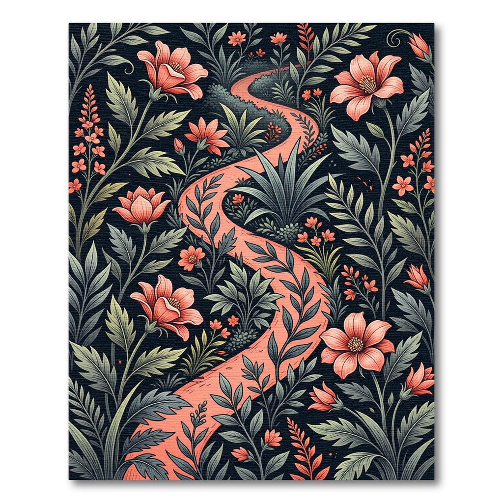 Whimsical Peach Floral Garden Path Rug