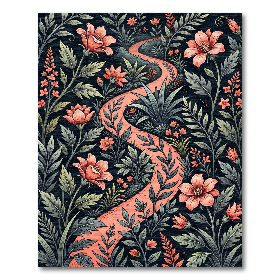 Whimsical Peach Floral Garden Path Rug