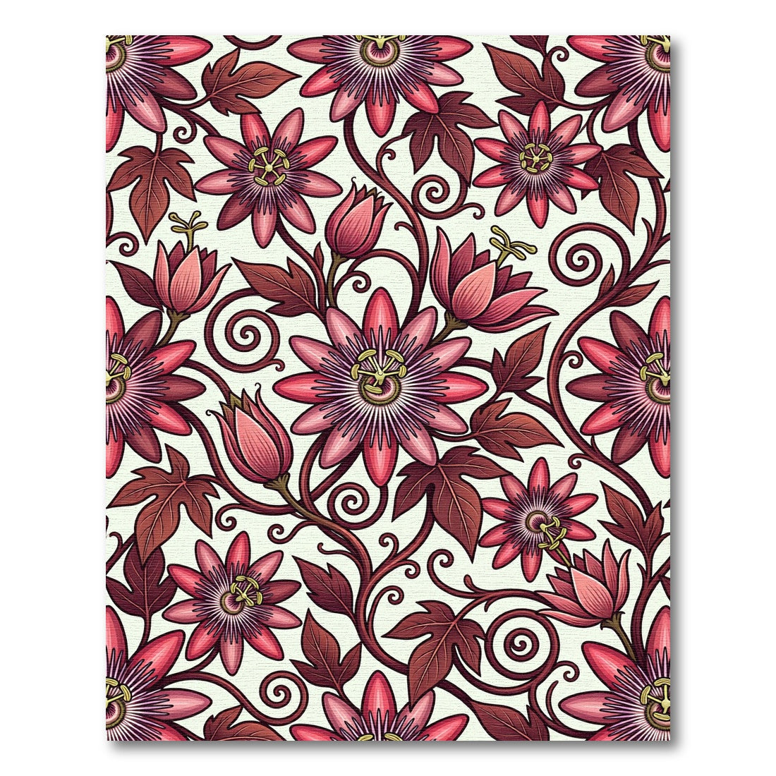 Elegant Crimson Passion Flower Botanical Rug