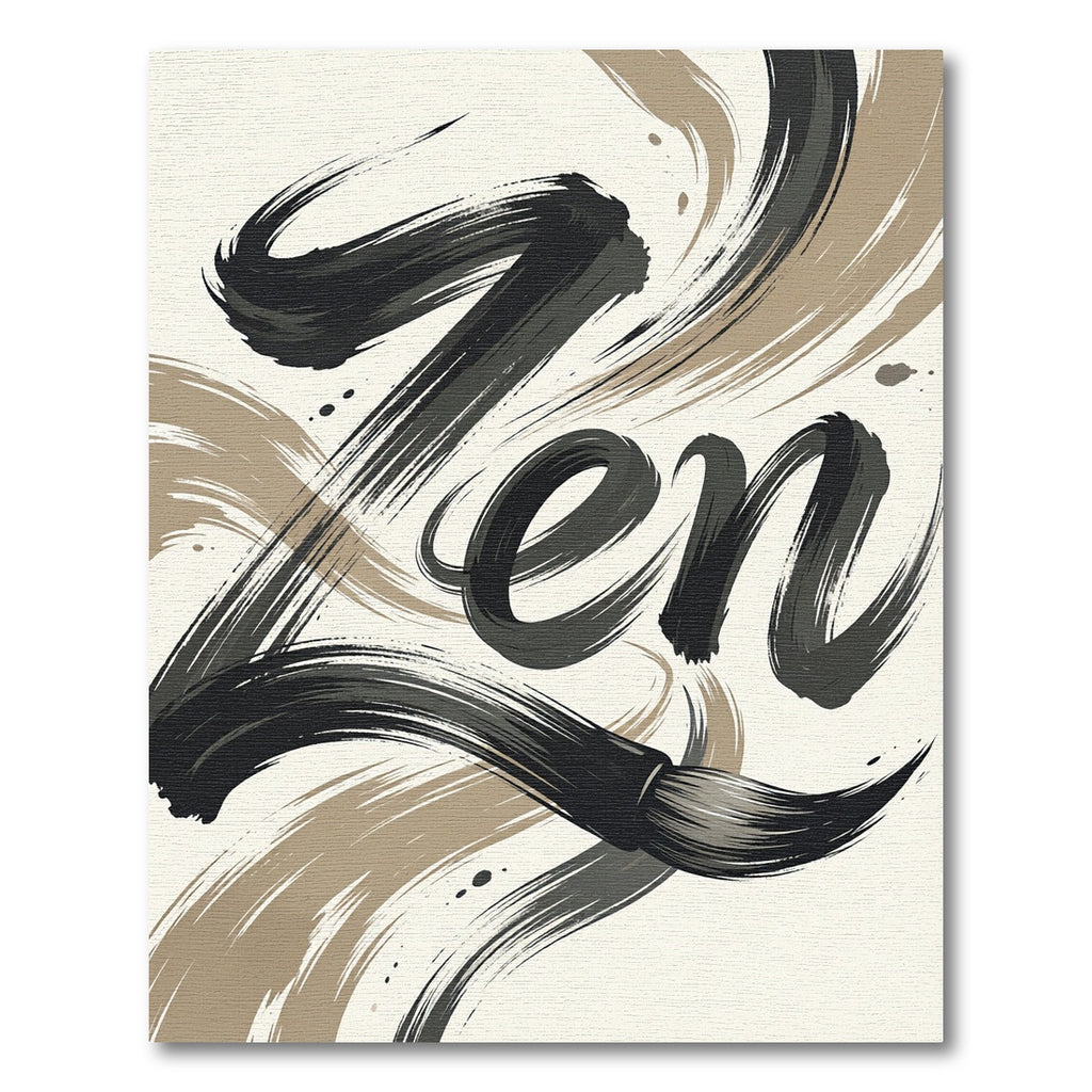 Minimalist Black and Beige Zen Calligraphy Rug