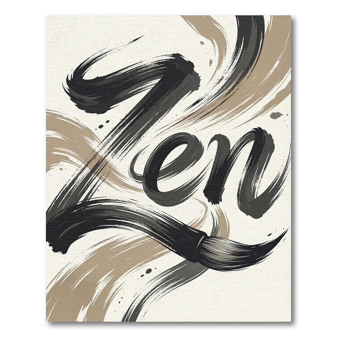 Minimalist Black and Beige Zen Calligraphy Rug