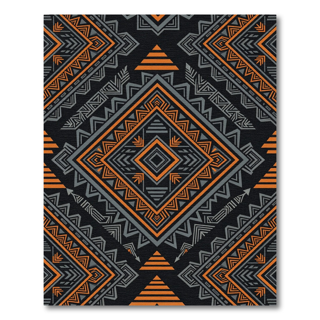 Bold Orange Gray Geometric Tribal Diamond Rug