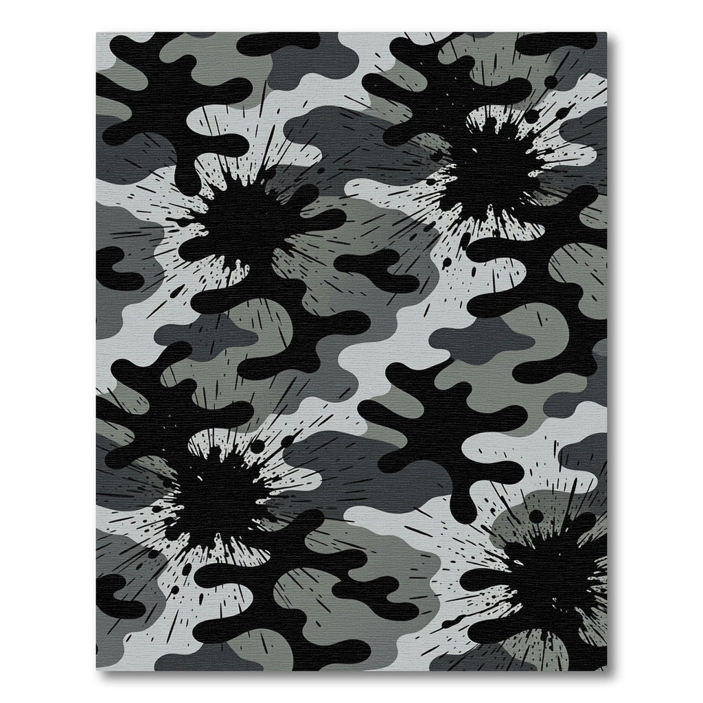 Monochrome Grayscale Ink Splatter Camouflage Rug