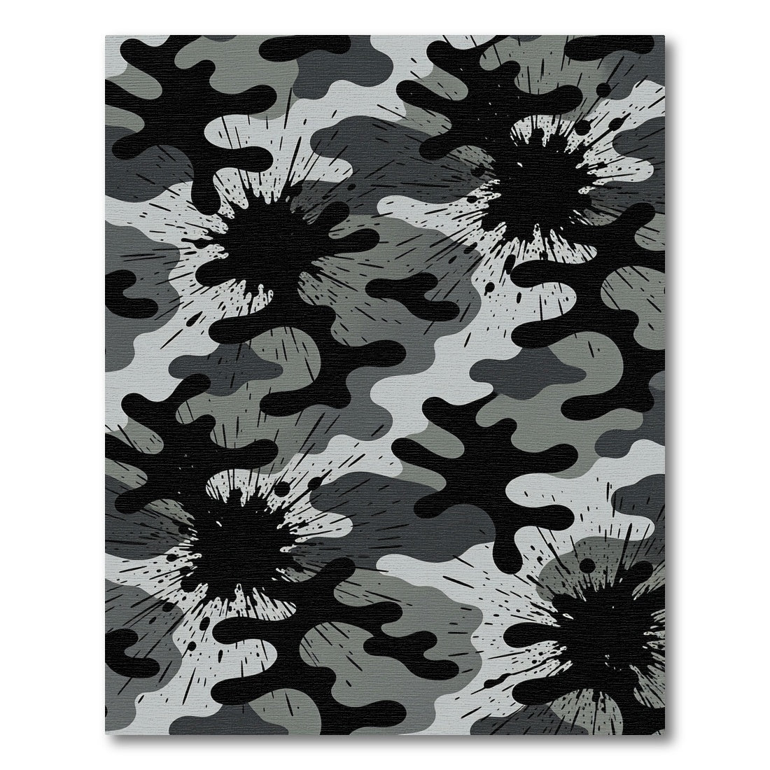 Monochrome Grayscale Ink Splatter Camouflage Rug