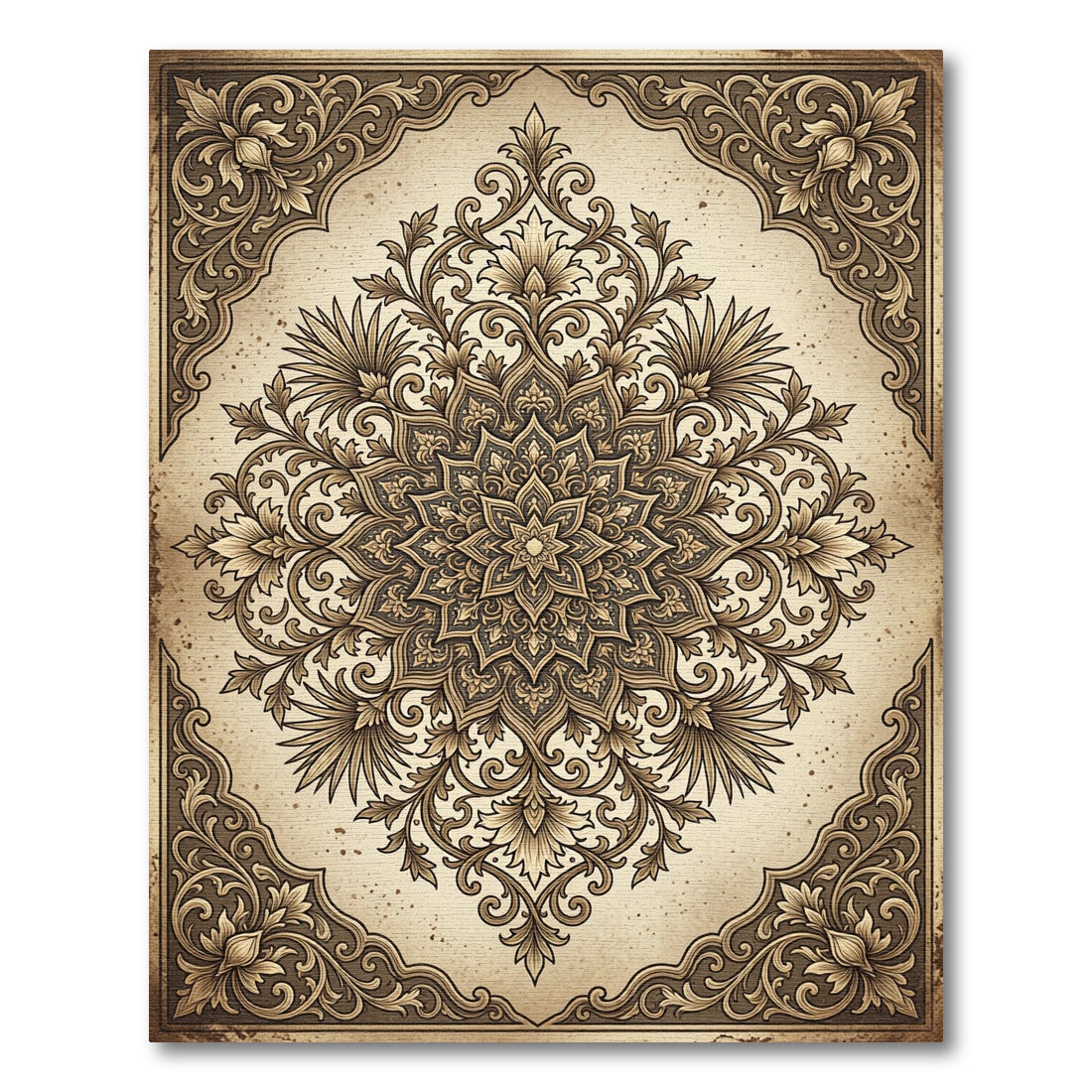 Ornate Beige Filigree Floral Medallion Rug