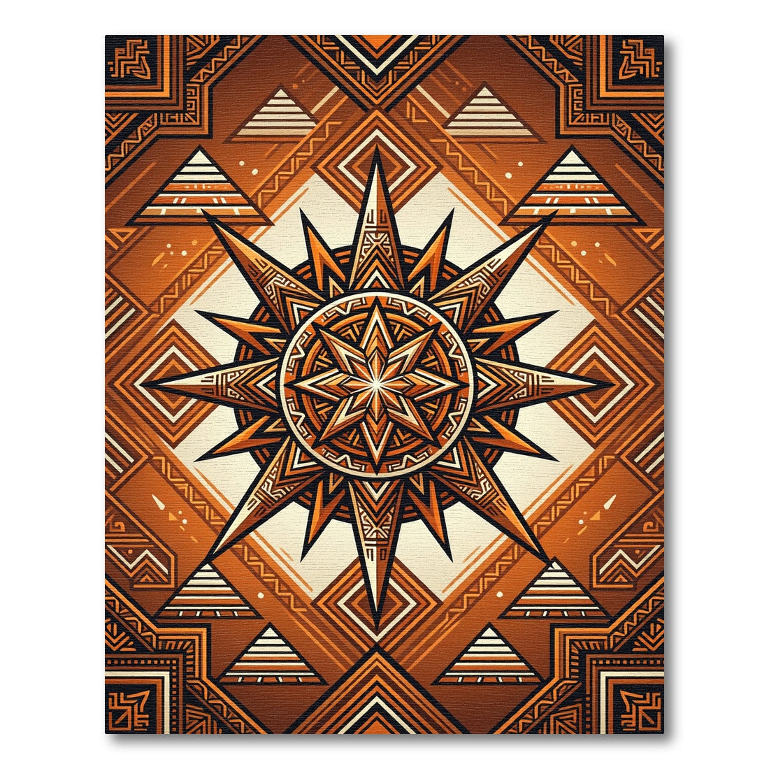 Geometric Amber Sunburst Star Tapestry Rug