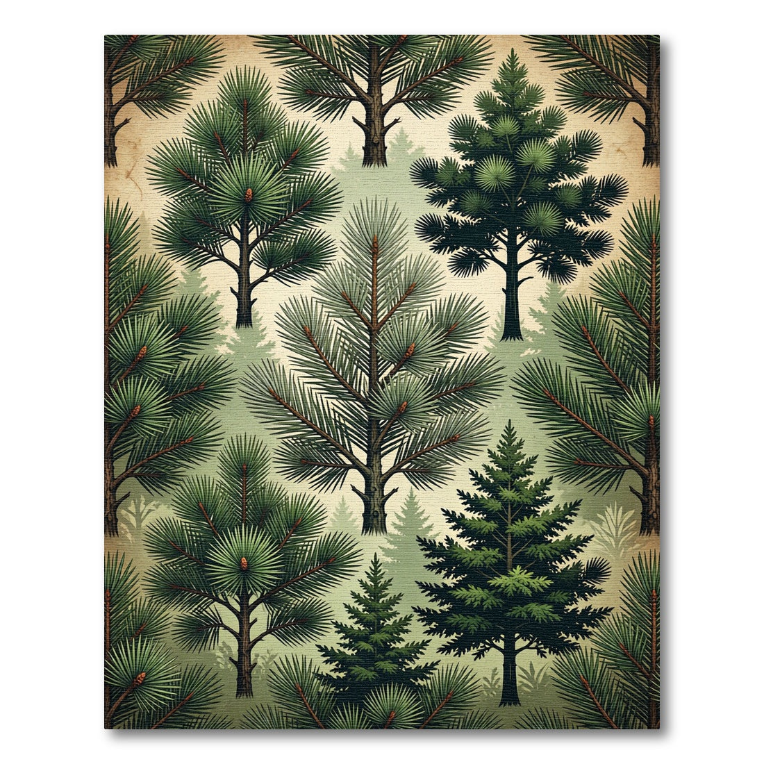 Vintage Evergreen Pine Forest Foliage Rug