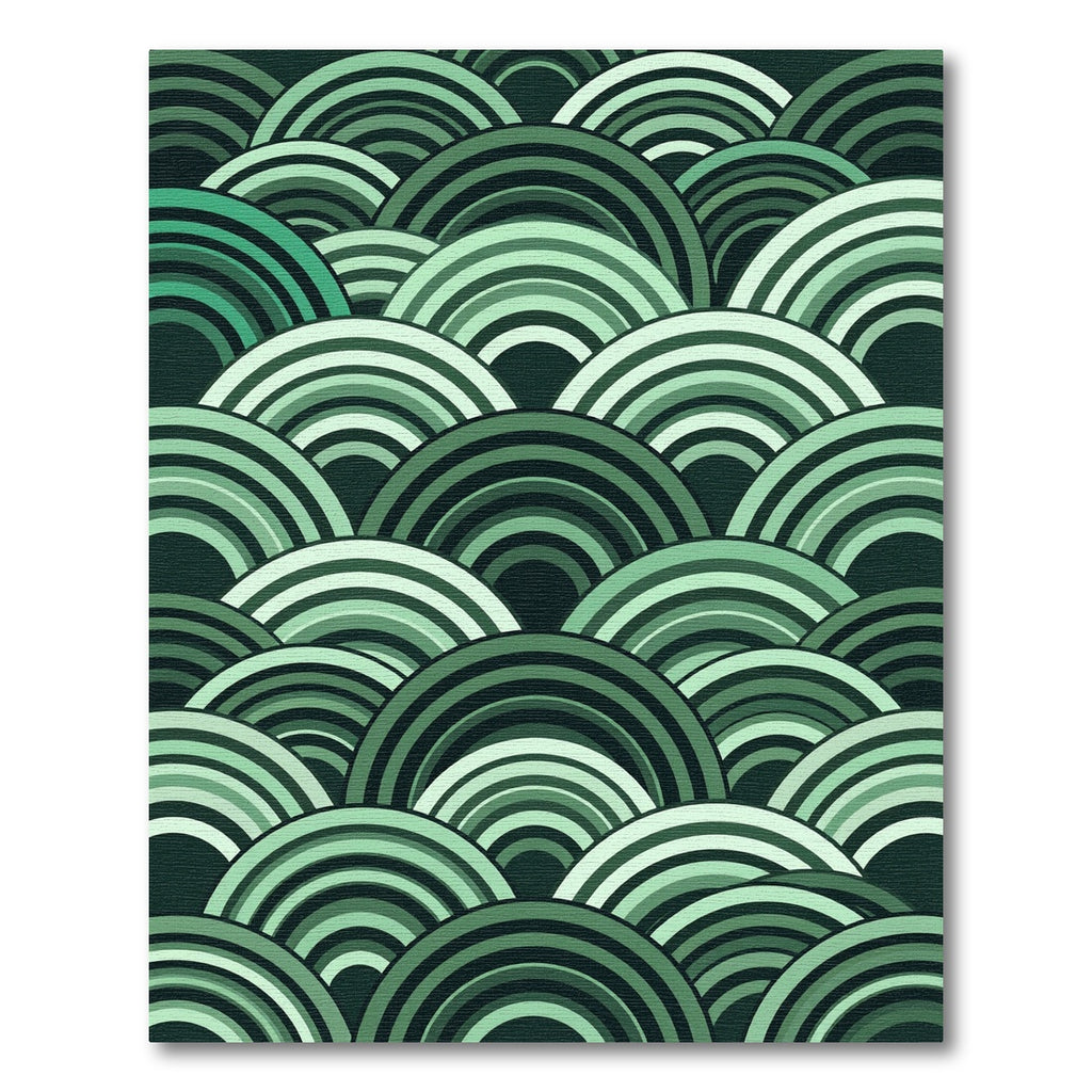 Green Gradient Arching Waves Rug