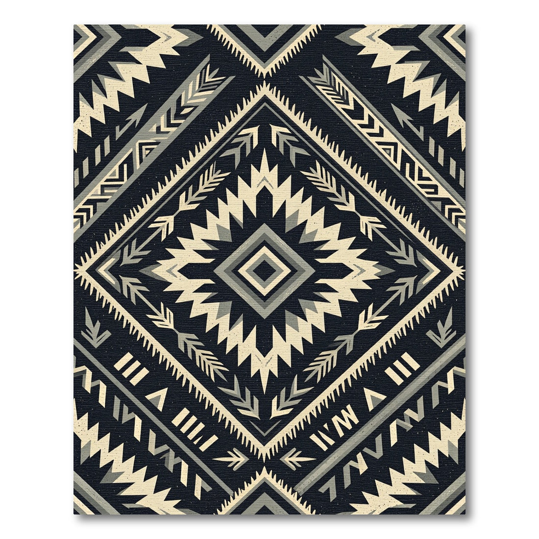 Monochrome Southwestern Geometric Diamond Rug