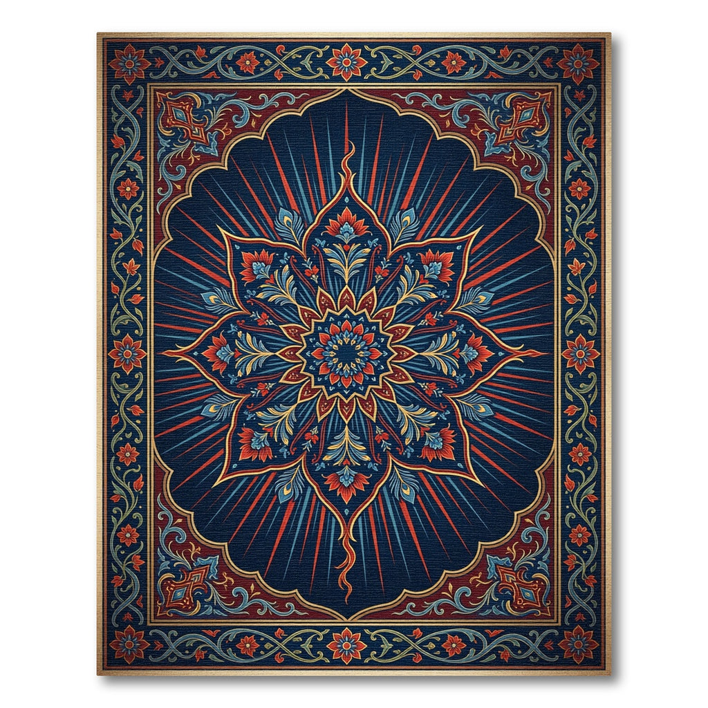 Ornate Blue Red Floral Radiating Medallion Rug