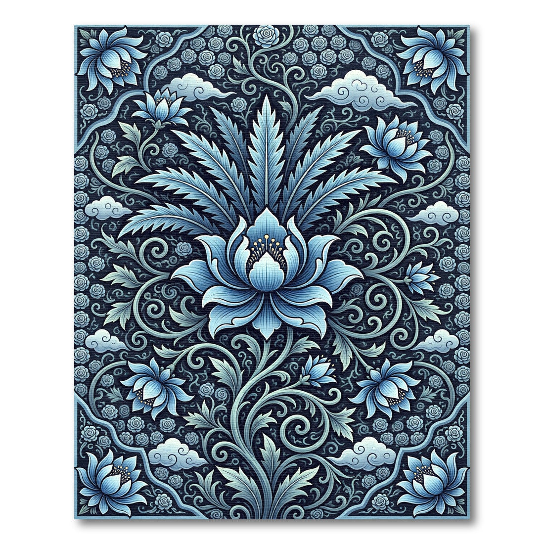 Azure Blossom Scroll Foliage Rug