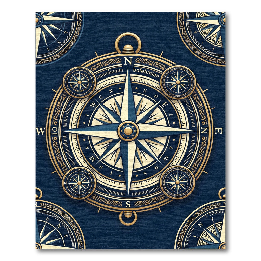 Navy Golden Nautical Compass Floor Art Rug