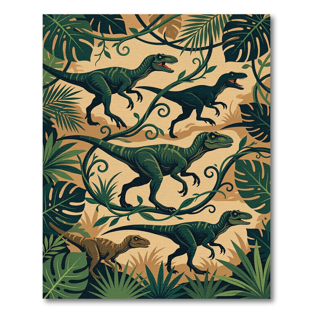 Dark Green Jungle Raptor Leaf Art Rug