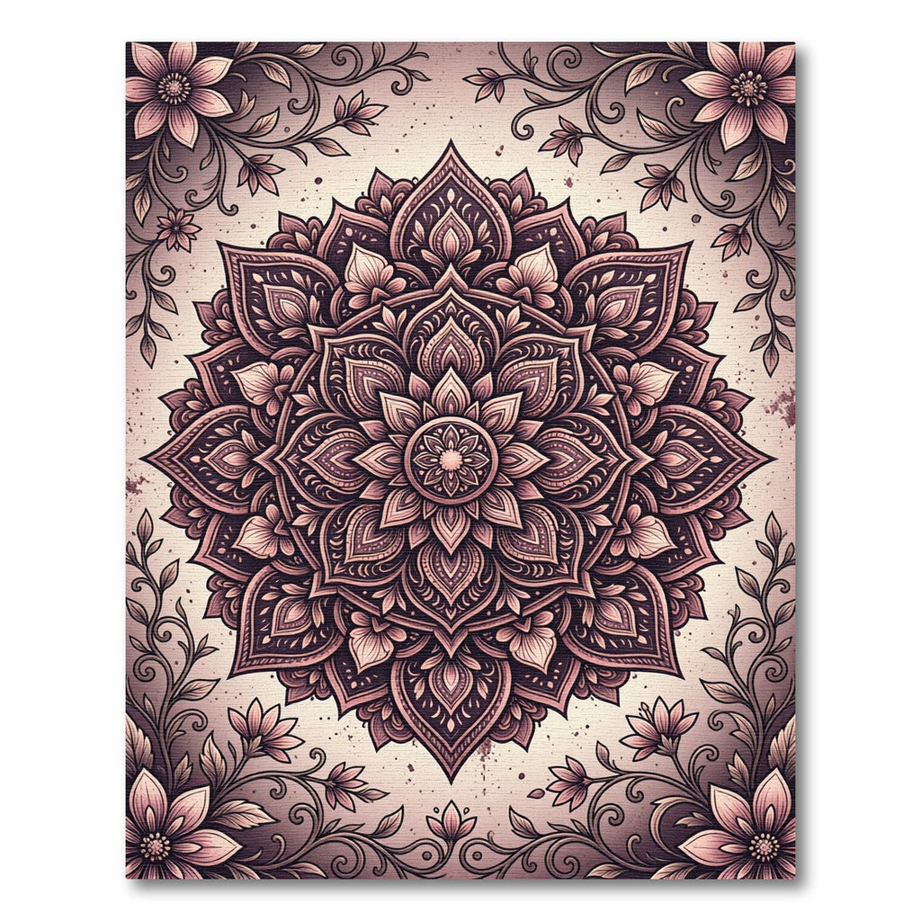 Ornate Dusty Rose Floral Mandala Rug