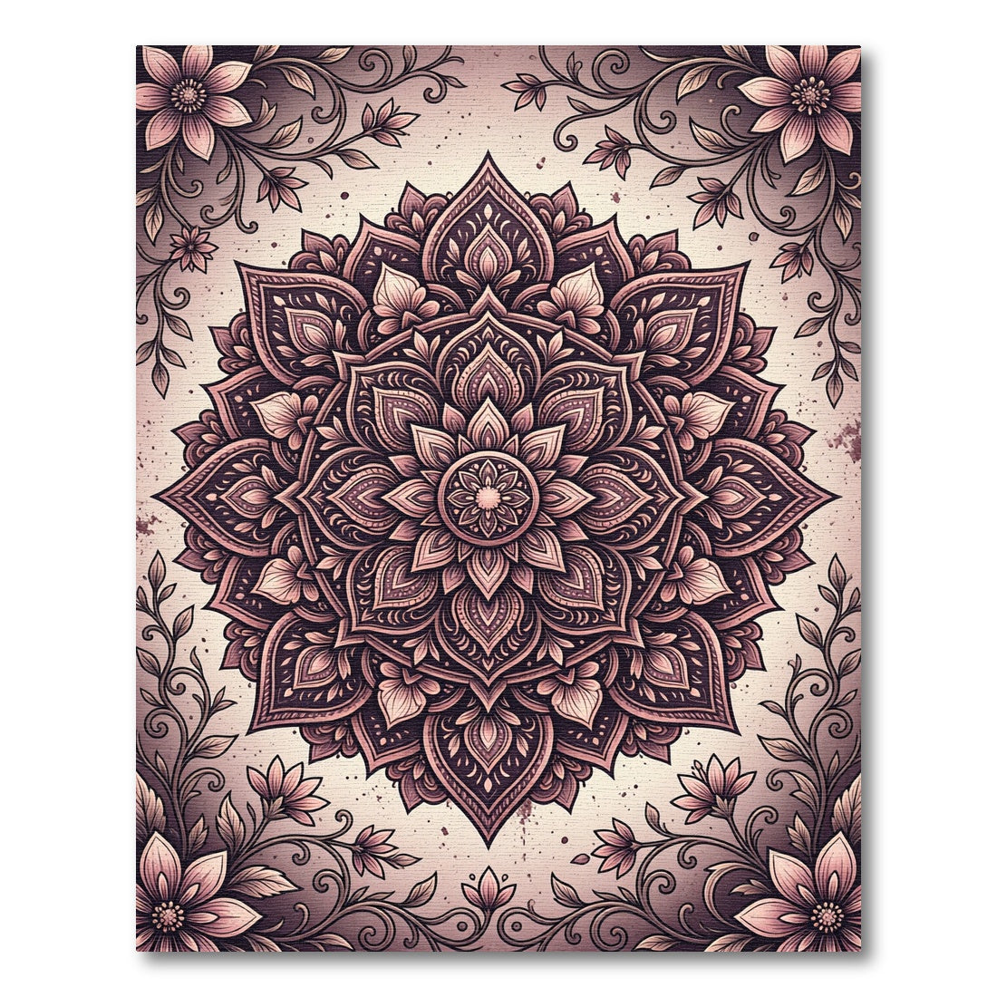 Ornate Dusty Rose Floral Mandala Rug