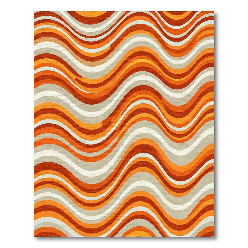 Vintage Mid Century Orange Wavy Stripe Rug