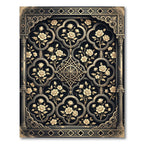 Ornate Gold Rose Damask Black Medallion Rug