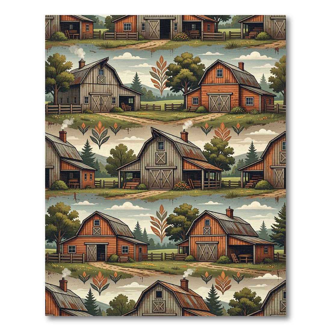 Rustic Autumn Farmhouse Barn Landscape Rug