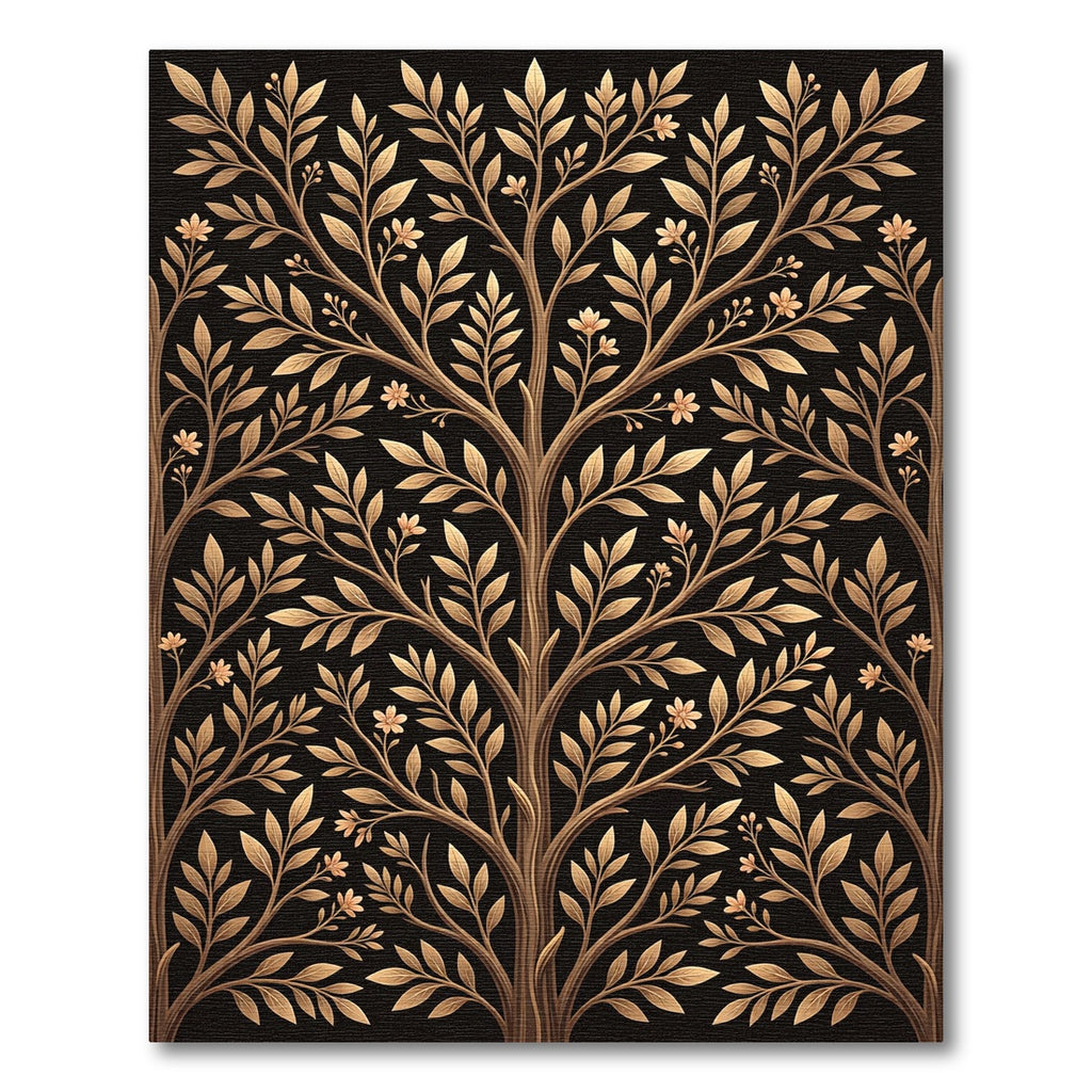 Golden Floral Tree Branch Arrangement Rug