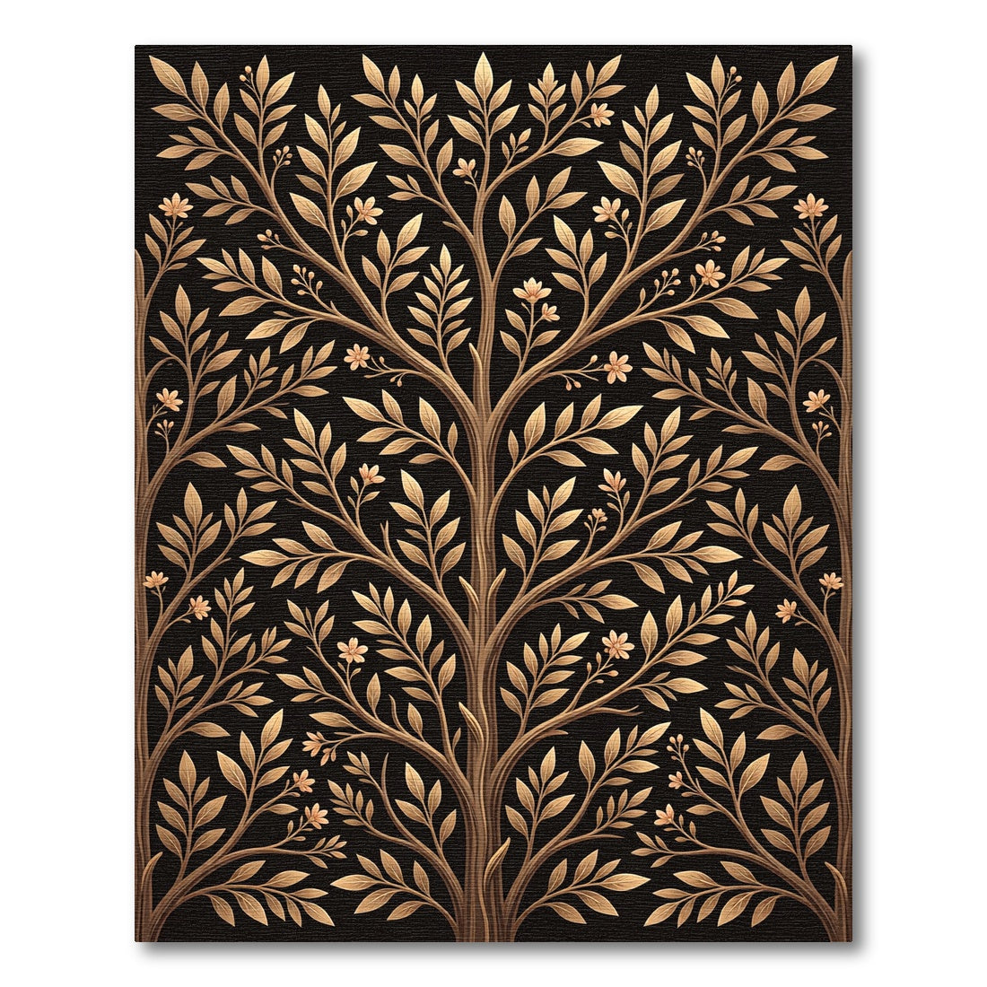 Golden Floral Tree Branch Arrangement Rug