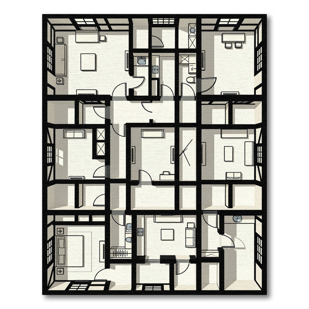 Monochromatic Modern Geometric Grid Rug