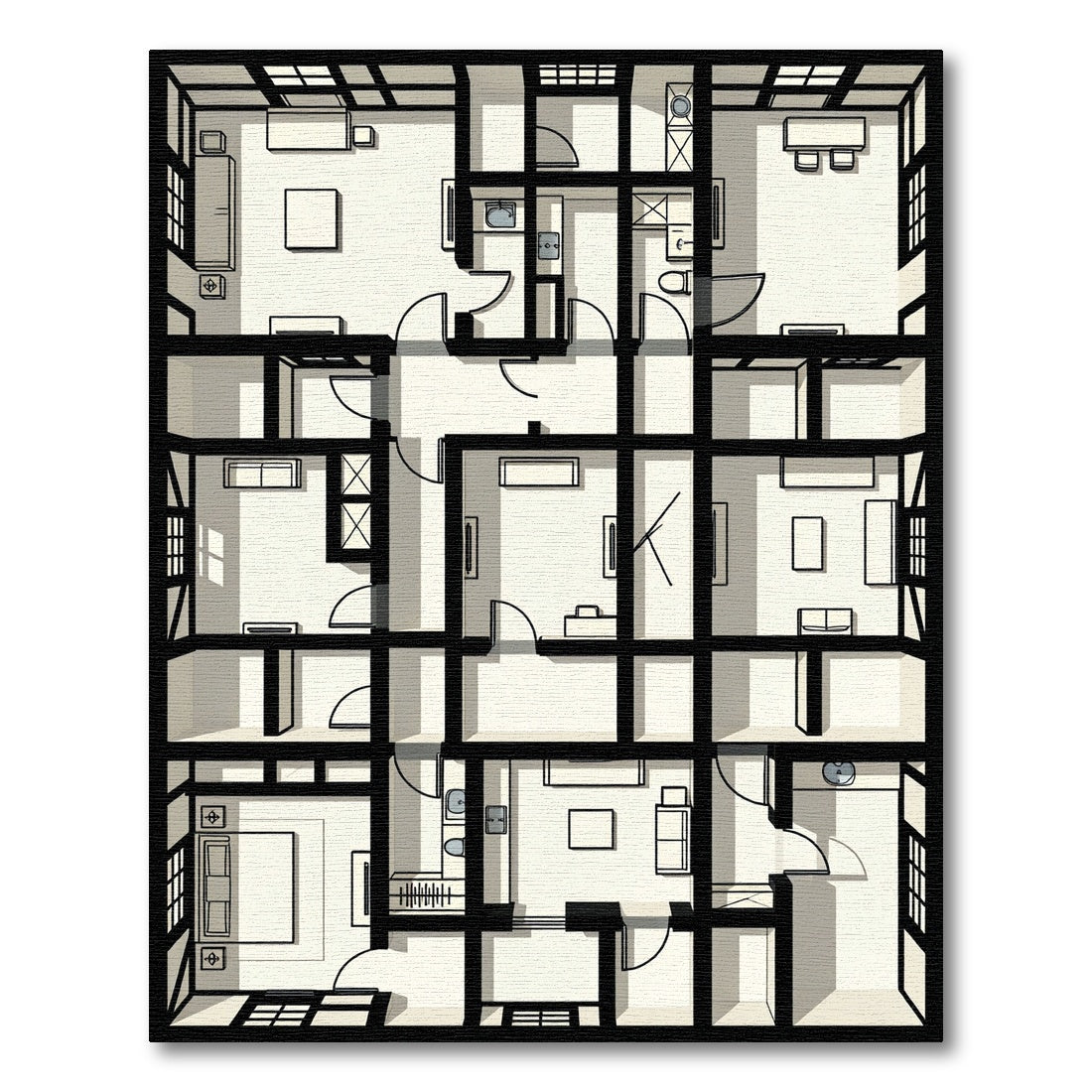 Monochromatic Modern Geometric Grid Rug