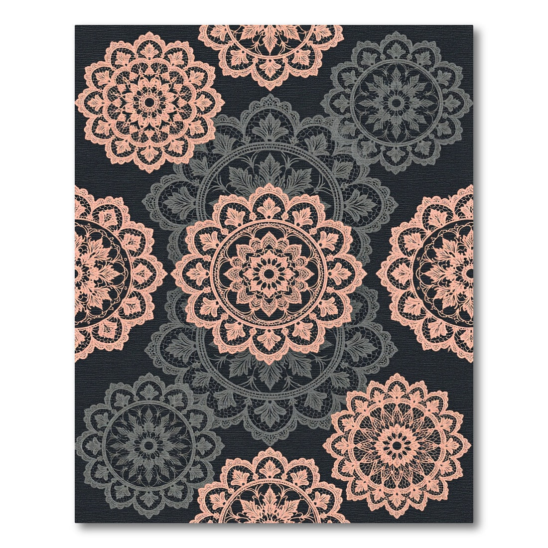 Coral And Gray Lace Medallion Medley Rug