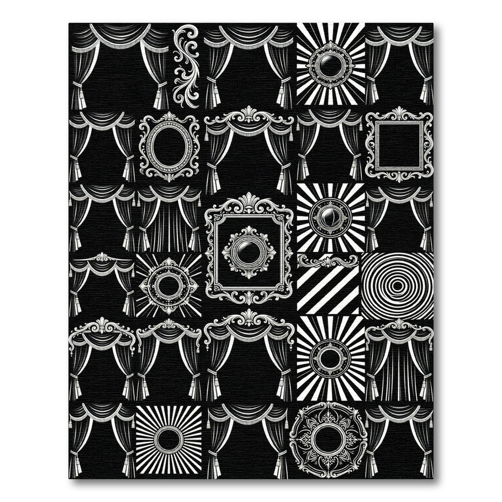 Ornate Swagged Drapes Sunburst Frame Rug