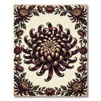 Dark Crimson Chrysanthemum Floral Ornate Rug