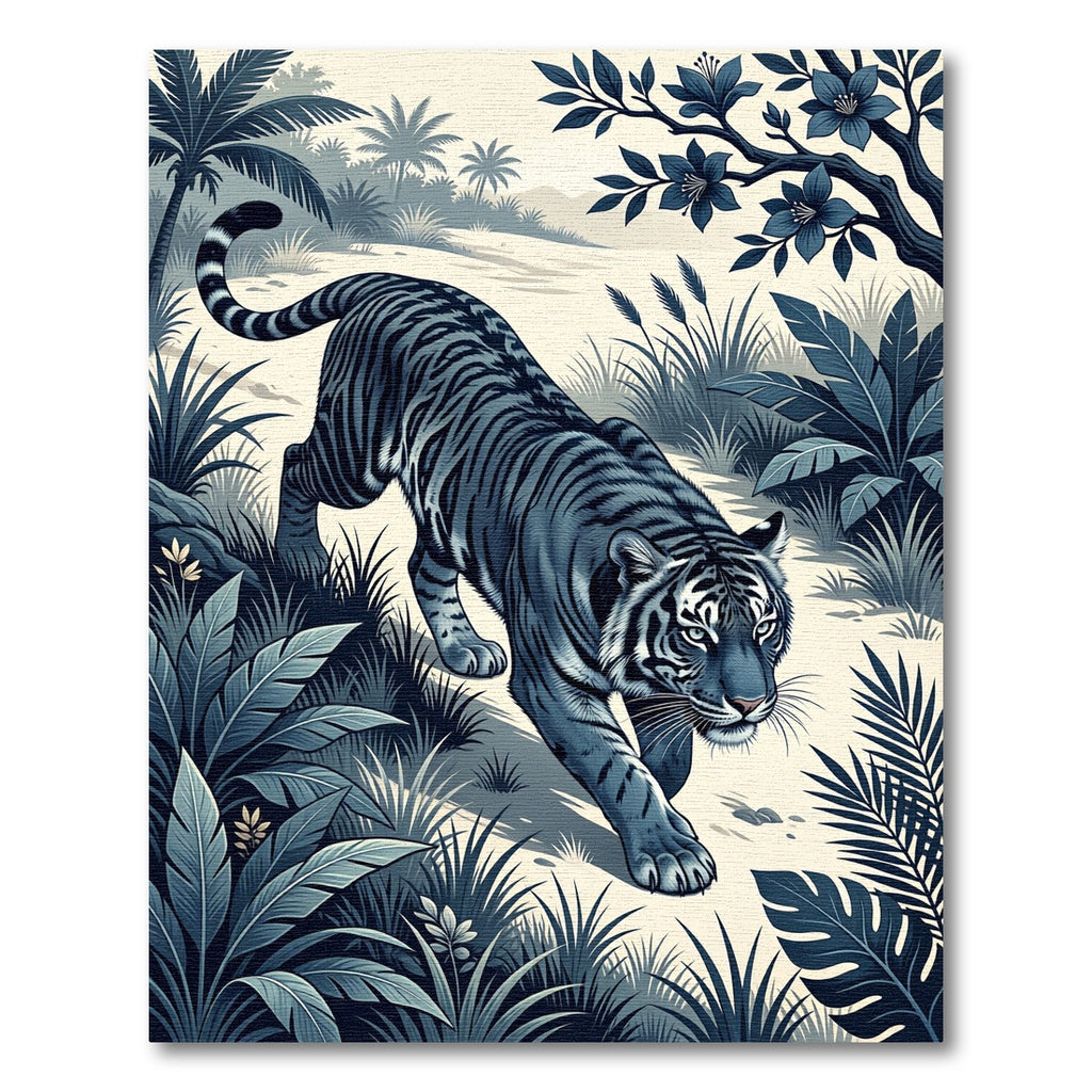 Midnight Blue Tiger Jungle Scene Rug